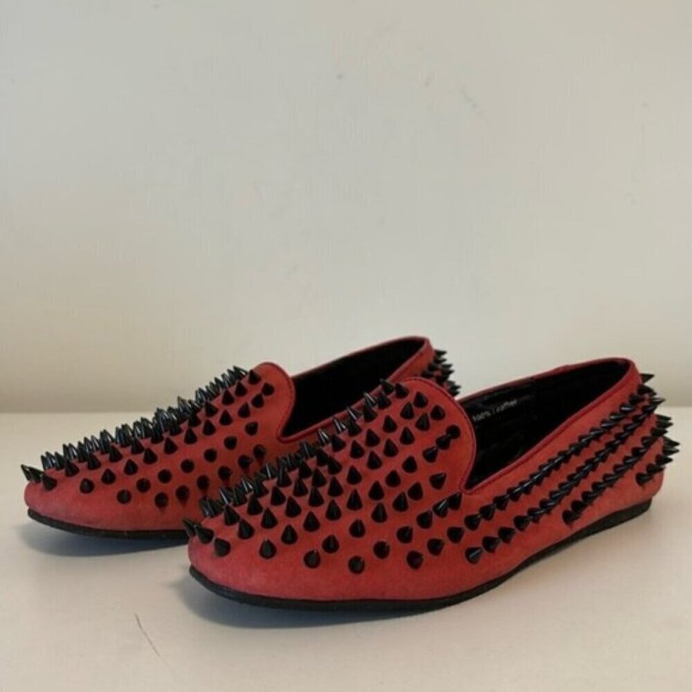 UNIF SPIKED HELLRAISER LEATHER loafers/flats red/black size US6